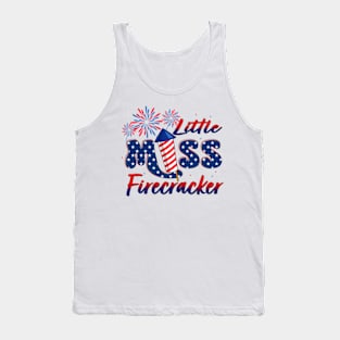 Little Miss Firecracker 4th Of July American Flag Little Miss America Tank Top